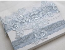 wedding photo - Something blue bridal garter, wedding garter, bride garter,  dusty blue lace garter, smoke blue lace garter, vintage lace garter AS4