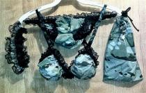 wedding photo - Multicam woman lace trim bra panty garter bag set