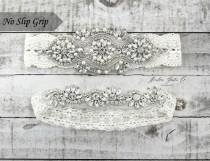 wedding photo - Pearl Bridal Garter, NO slip Lace Wedding Garter Set, bridal garter set, pearl and rhinestone garter set IVORY B05S-CB05S