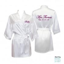 wedding photo - Bridal robes, Personalized Satin Bridal Robe, Satin Bride Robe, Personalized Mrs. Robe, bridal shower gifts, bridal party robes, bride gift