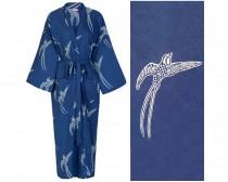 wedding photo - Kimono Dressing Gown - Cotton Kimono Bathrobe for Women - 100% Organic Cotton - Blue Cotton Robe - Women's Bathrobe - Kimono Robe Yukata