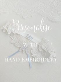 wedding photo - Personalised garter hand embroidered garter,lace garter, something blue garter UPGRADE