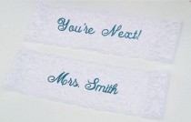 wedding photo - Wedding Garter, Bride's Garter, Personalized, Custom, Embroidered Monogram Lace Garter