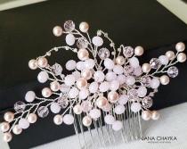 wedding photo -  Blush Pink Pearl Crystal Bridal Hair Comb, Swarovski Rosaline Pearl Hair Piece, Light Pink Headpiece, Wedding Pink Hair Comb, Hair Jewelry