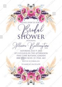 wedding photo -  Pampas grass bridal shower wedding invitation set pink peony flower pdf custom online editor 5x7 in