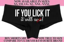 wedding photo - IF You LICK it, it will CUM honeymoon engagement bridal bachelorette hen boy short the panty game Panties boyshort funny party sexy oral sex