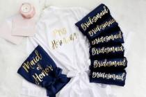 wedding photo - Bridesmaid Robes, Bridal robes, Personalized Bridesmaid Robes, Wedding robes, Bridesmaid Gifts, Robes with Lace, Bridal Party Robes