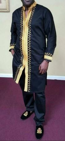 wedding photo - African men's clothing, African men's outfit, African groom suit, Dashiki for men, African dashiki. African attire. Black suit.