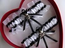 wedding photo - Wedding Garter, Black ,White Wedding Garter Set,  Select Keepsake Garter Toss Garter 