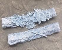 wedding photo - Blue Lace Wedding Garter Set, Blue Garter Set, Lace Garter, Toss Garter, Simple Lace Garters - Available in Ivory or White - "Flora"