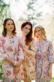 wedding photo - The Painter's garden. 3 lined cotton floral robes in a knee length. Bridesmaids robes. Bridal robe. Womens robes with pockets.