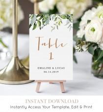 wedding photo - Greenery Wedding Table Number Card, Printable Table Card, Flat & Folded, INSTANT DOWNLOAD, Editable Template, Boho Wedding  #016-118TC