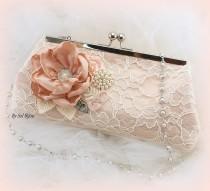 wedding photo - Blush Pink Wedding Purse with Pearl Strap Lace Bridal Handbag Vintage Elegant Style