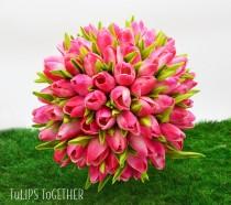 wedding photo - Hot Pink Real Touch Tulip Wedding Bouquet - Ready for Quick Shipment - 5 Dozen Tulips - Customize Your Wedding Bouquet - Bridal Bouquet