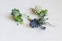 wedding photo - Succulent boutonniere wedding for guests boutonniere twine Fiance