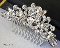 wedding photo -  Bridal Crystal Hair Comb, Wedding Crystal White Pearl Hair Comb, Bridal Hair Piece, Bridal Hair Jewelry, Crystal Silver Floral Bridal Comb