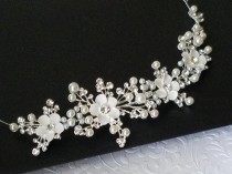 wedding photo -  Pearl Crystal Bridal Hair Vine, Wedding Silver Hair Wreath, Floral Headpiece, Bridal Hair Jewelry, White Pearl Crystal Hair Vine, Pearl Vine