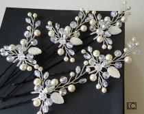 wedding photo -  Pearl Crystal Bridal Hair Pins, Set of 5 Pearl Hair Pins, Swarovski Ivory Pearl Hair Pieces, Bridal Floral Hair Jewelry, Crystal Pearl Pins