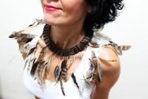 wedding photo -  Real Feather Bib Necklace Feather Collar Avant Garde Feather Necklace Halloween Statement Necklace Slave Collar Feather Jewelry Gift For Her