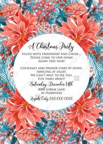 wedding photo -  Red poinsettia Merry Christmas Party Invitation needles fir floral greeting card noel PDF 5x7 in PDF editor
