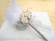 wedding photo -  Cream Rose Wedding Guest book pen for Gatsby Wedding made of Mulberry Paper Roses Wedding Guestbook Pen