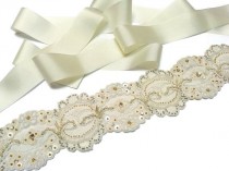 wedding photo -  Ivory beaded lace sash belt, Ivory wedding belt, Ivory lace sash, Flower bridal sash, Ivory wedding, FE-004