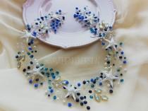 wedding photo -  Something blue beach wedding hair accessories aqua blue starfish tiara