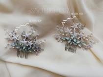 wedding photo -  ivory Seashell wedding hair clip|Rhinestones starfish hair comb|White opal Hair Comb|Starfish hair clip Beach wedding|Gray bridal hair comb