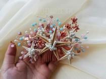 wedding photo -  pink and blue beads beach wedding hair accessories|Starfish hair comb Seashell headpiece|braut haarschmuck|mermaid tiara|rose gold leafs