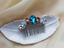wedding photo -  Moonstone bridal hair comb|aquamarine rhinestones headpiece|Wedding hair comb|Bridal Hair clip with swarovski rhinestones