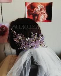 wedding photo -  Purple wedding hair accessory, amethyst hair comb, Purple stone hair vines for bridesmaid, violets hair clip, bridal lavender headpiece