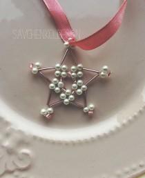 wedding photo -  beaded snowflake ornament - Blush Christmas Ornaments - Pearls xmas tree decoration - Beads white Decor - new years Beaded Snowflake Beads