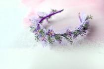 wedding photo -  Purple headband, Rustic flower halo, Wildflowers tiara, Woodland hair crown, Wedding woodland tiara, Forest headpiece