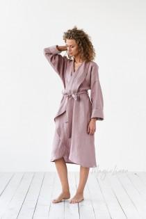 wedding photo - Linen bath robe in various colors. Dressing gown. Perfect gift for woman.