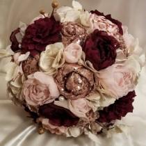 wedding photo - Rose Gold sequin, Blush, and Burgundy Fabric Bouquet. Made to order.