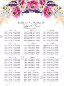 wedding photo - Pampas grass seating chart wedding invitation set pink peony flower pdf custom online editor 18x24 in