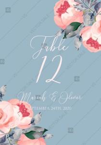 wedding photo - Peony table place card floral watercolor card template online editor pdf 3.5x5 in