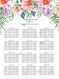 wedding photo - Seating Chart pink garden rose peach chrysanthemum succulent greenery PDF 18x24 in edit online