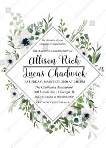 wedding photo - Engagement party invitation watercolor greenery herbal and white anemone PDF 5x7 in edit online