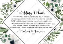 wedding photo - Wedding details card watercolor greenery herbal and white anemone PDF 5x3.5 in edit online