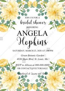 wedding photo - Bridal shower wedding invitation dahlia yellow chrysanthemum flower eucalyptus card PDF template 5x7 in edit online