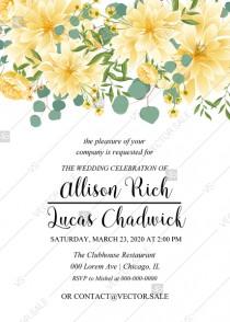 wedding photo - Engagement wedding party invitation dahlia yellow chrysanthemum flower eucalyptus card PDF template 5x7 in edit online