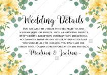 wedding photo - Wedding details card dahlia yellow chrysanthemum flower eucalyptus card PDF template 5x3.5 in edit online