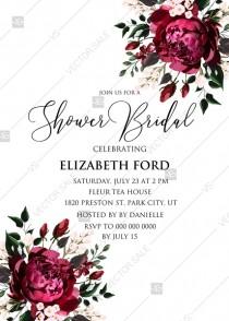 wedding photo - Marsala dark red peony wedding invitation greenery burgundy floral PDF 5x7 in Customize online cards