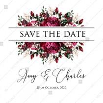 wedding photo - Marsala dark red peony wedding invitation greenery Save the date PDF 5.25x5.25 in Customize online cards