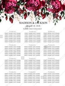 wedding photo - Seating chart Marsala dark red peony wedding invitation greenery burgundy floral PDF 12x24 in Customize online cards
