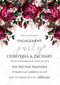 wedding photo - Marsala peony engagement party wedding invitation greenery burgundy floral PDF 5x7 in Customize online cards