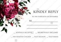 wedding photo - RSVP marsala dark red peony wedding invitation greenery burgundy floral PDF 5x3.5 in Customize online cards