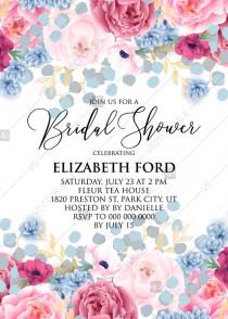 wedding photo - Bridal shower pink marsala red Peony wedding invitation anemone eucalyptus hydrangea PDF 5x7 in Customize online