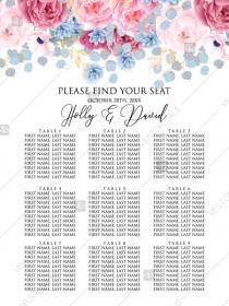 wedding photo - Seating chart pink marsala red Peony wedding invitation anemone eucalyptus hydrangea PDF 12x24 in Customize online